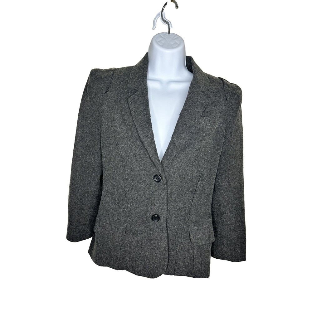 Elizabeth & James Charcoal Gray Wool Blend Fitted Blazer Pleated Shoulder Sz 4
